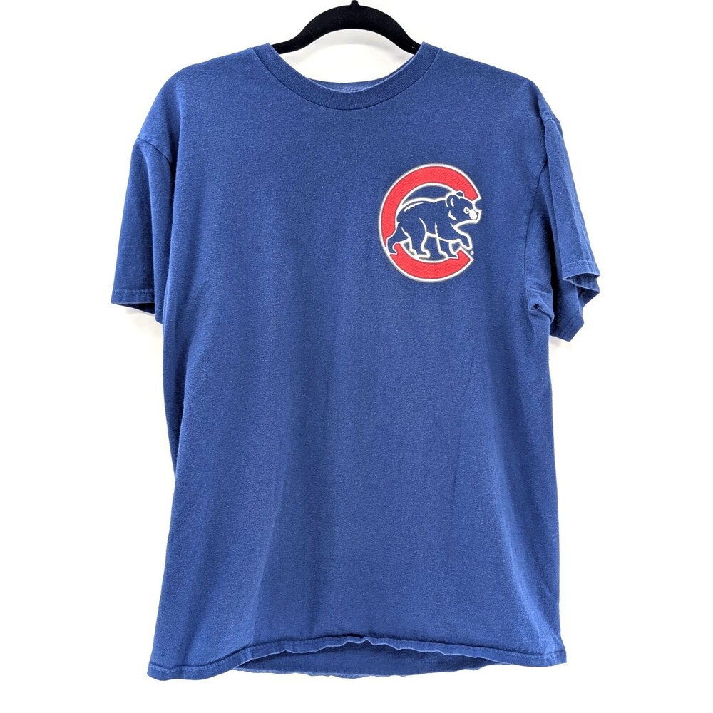 Chicago Cubs Addison Russell Blue Majestic #27 Jersey T-Shirt Size Large